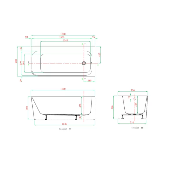 Cada freestanding Kreiner Maggie 160x75 cm finisaj alb dreapta lipita de perete BTW picture - 5