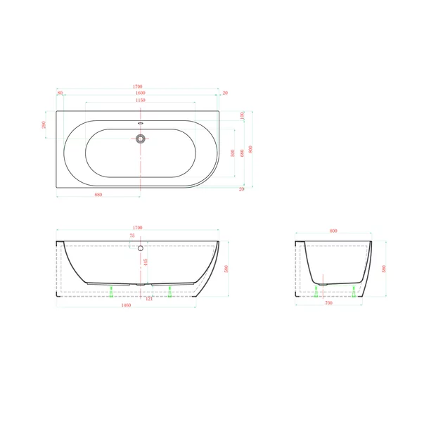 Cada freestanding Kreiner Vera 170x80 cm finisaj alb stanga lipita de perete BTW picture - 2