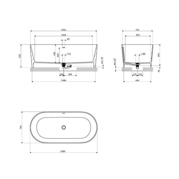 Cada freestanding Omnires Ovo M+ compozit alb lucios 160x75 cm picture - 4