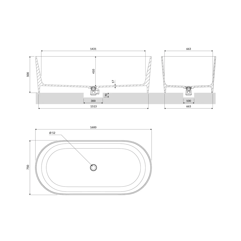 Cada freestanding Omnires Ovo M+ teracota 160x75 cm OVOWWTE