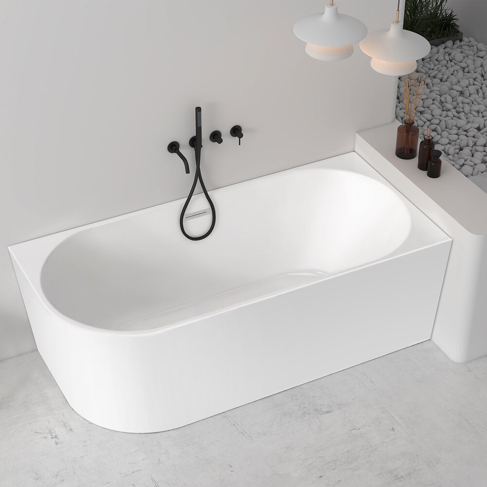 Cada freestanding Rune Birka acril alb lucios 170x80 cm montaj dreapta lipita de perete, BTW