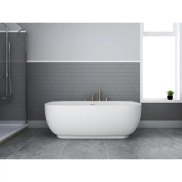 Cada freestanding Rune Birka Rund acril alb lucios 160x75 cm