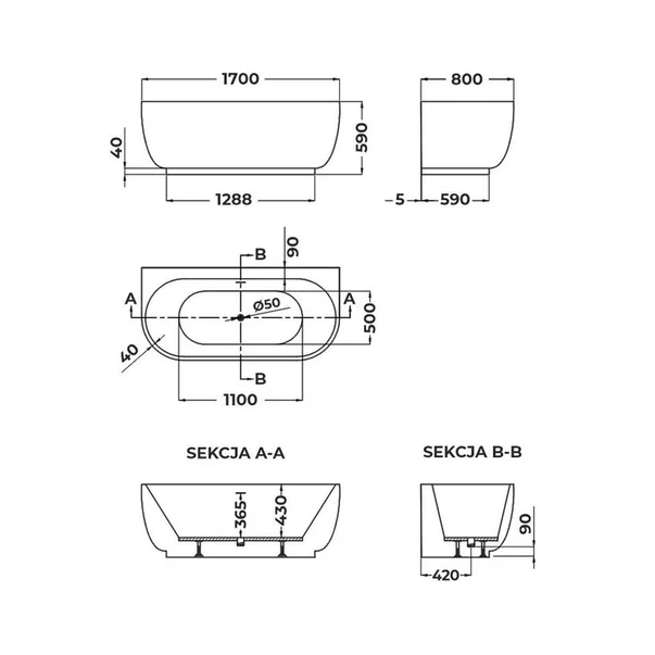Cada freestanding Rune Birka  Rund BTW acril alb lucios 170x80 cm picture - 6
