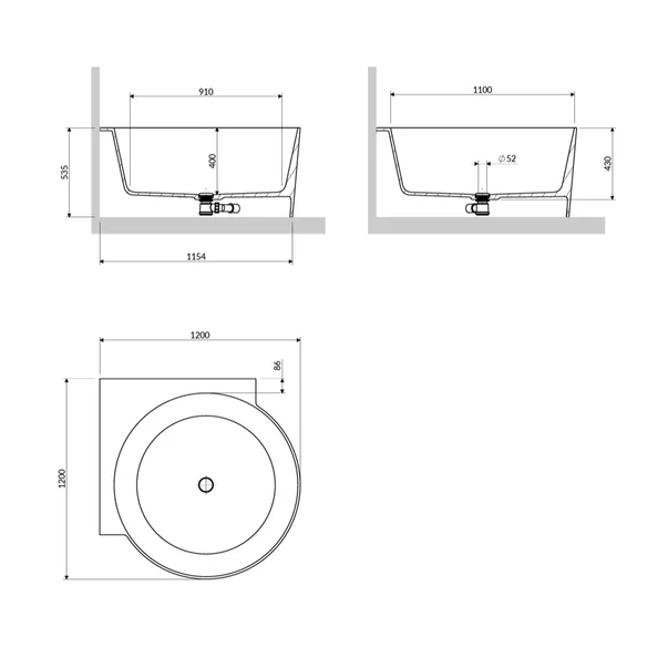 Cada pe colt asimetrica Omnires Ovo M+ compozit alb mat 120x120 cm picture - 4