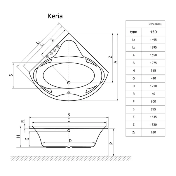 Cada pe colt asimetrica Radaway Keria acril 150x150 cm alb lucios picture - 3