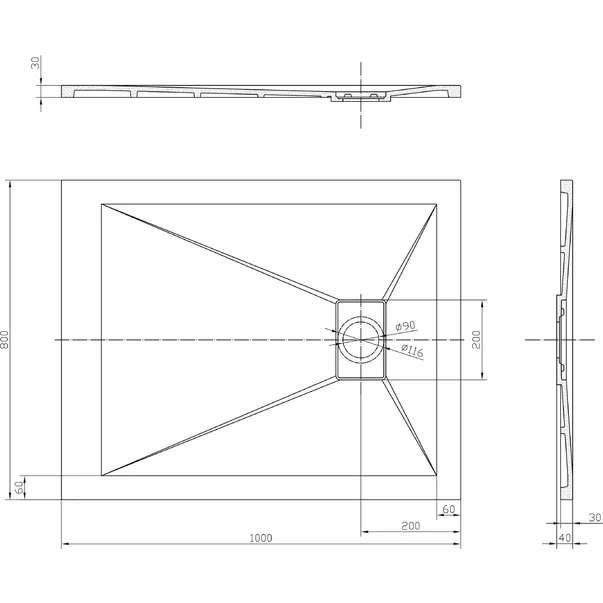 Cadita compozit pentru dus Inter Ceramic dreptunghiulara 100x80 cm finisaj piatra mata-gri inchis picture - 3