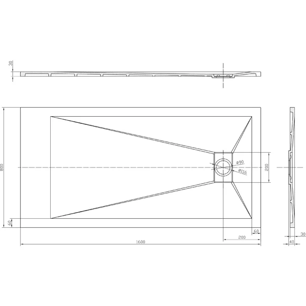 Cadita compozit pentru dus Inter Ceramic dreptunghiulara 160x80 cm finisaj piatra mata-gri inchis picture - 3