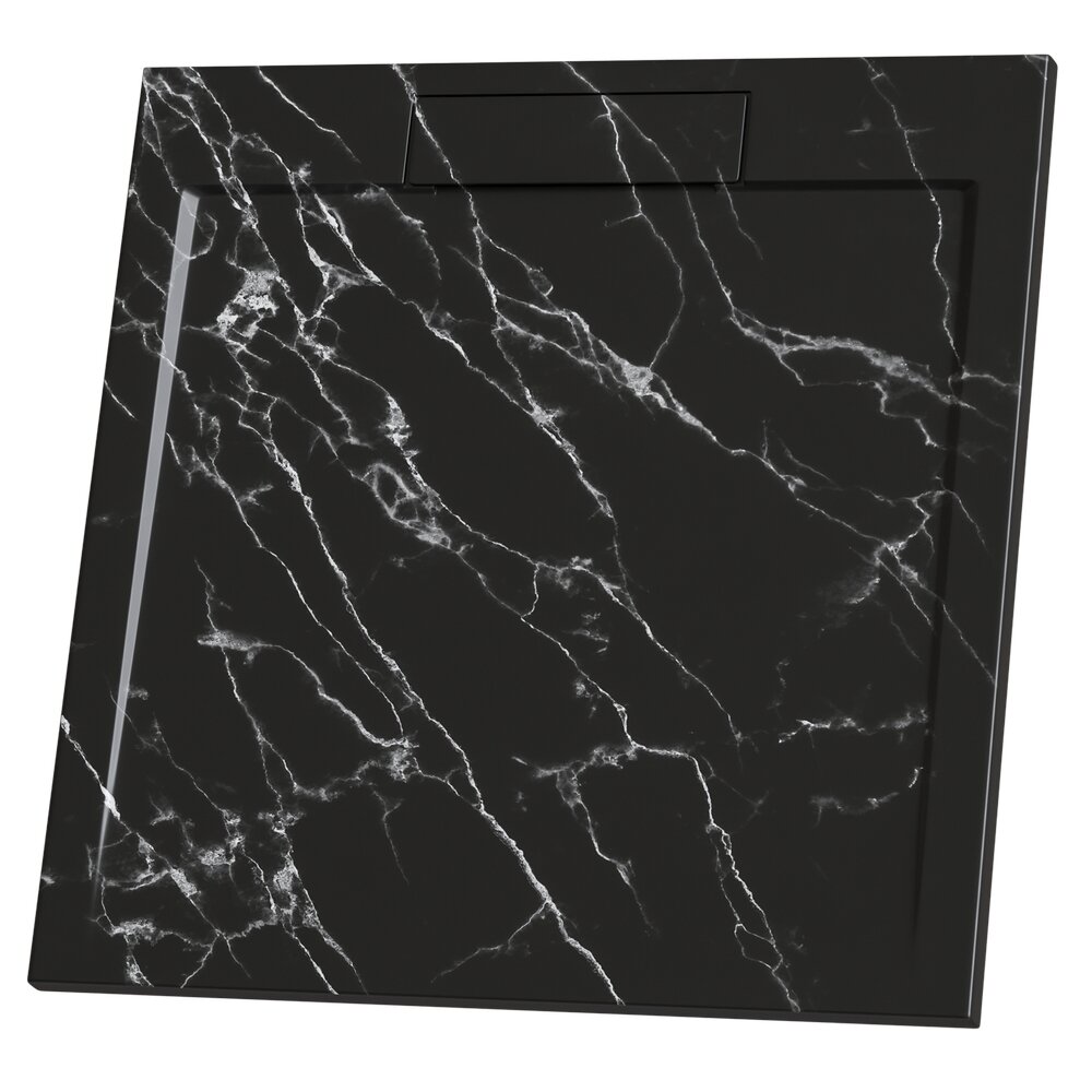 Cadita compozit pentru dus Inter Ceramic patrata 80x80 cm negru mat finisaj marmura