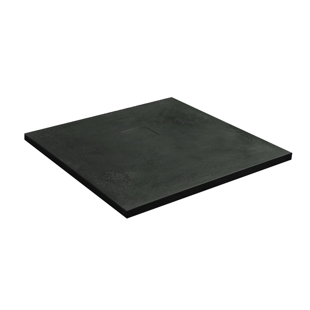 Cadita compozit pentru dus Inter Ceramic patrata 90x90 cm finisaj piatra-negru mat