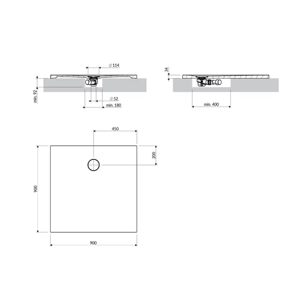Cadita de dus compozit Omnires AquaRock M+ patrata gri cenusa mat 90x90 cm picture - 4