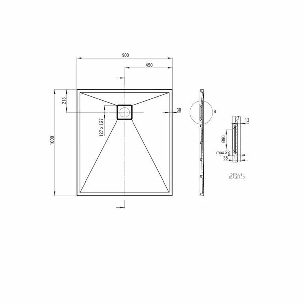 Cadita de dus dreptunghiulara Deante Correo alb 100x90 cm picture - 2