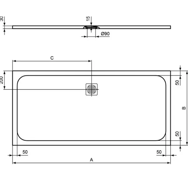 Cadita de dus dreptunghiulara Ideal Standard Ultra Flat S 170x80 cm gri asfaltic picture - 2