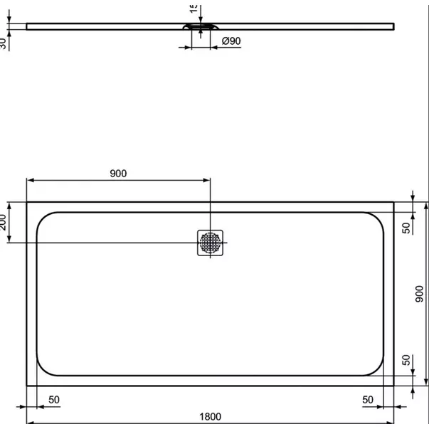 Cadita de dus dreptunghiulara Ideal Standard Ultra Flat S 180x90 cm gri asfaltic picture - 2