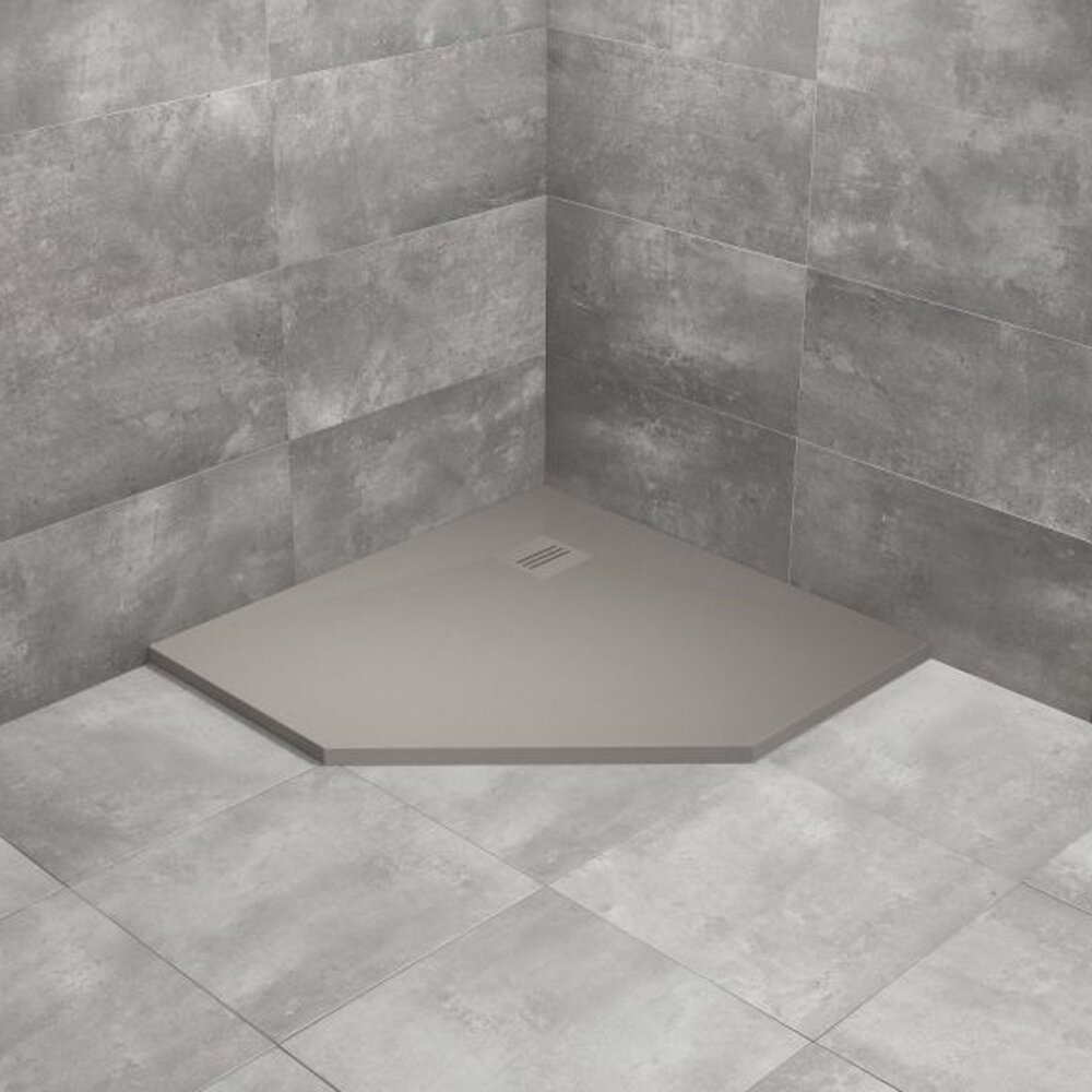 Cadita dus compozit pentagonala Radaway Kyntos PT 90x90 cm gri ciment