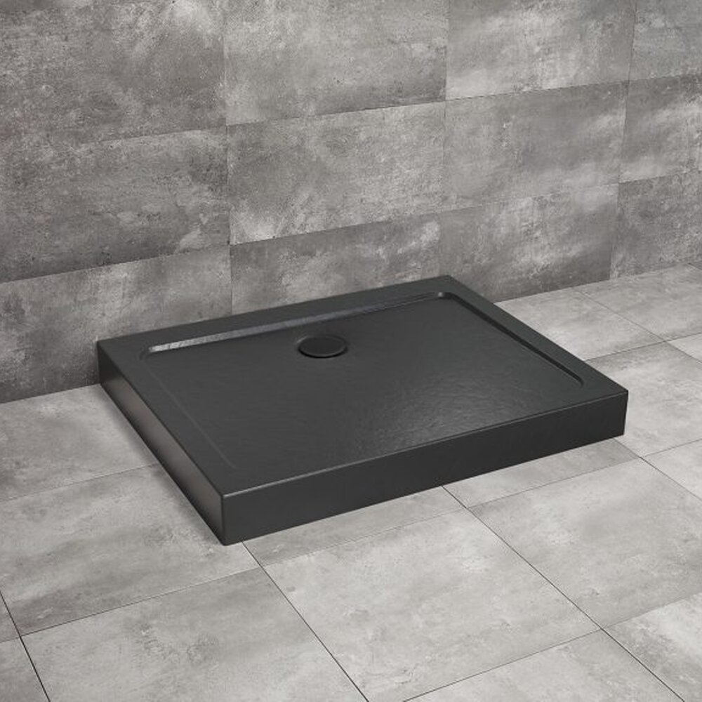 Cadita dus dreptunghiulara Radaway Doros D Compact Stone 100x90 cm acril negru