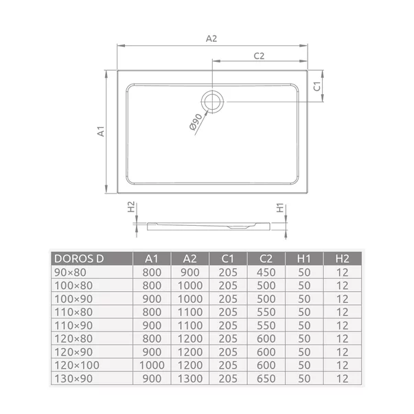 Cadita dus dreptunghiulara Radaway Doros D Stone 100x80 cm acril negru picture - 3