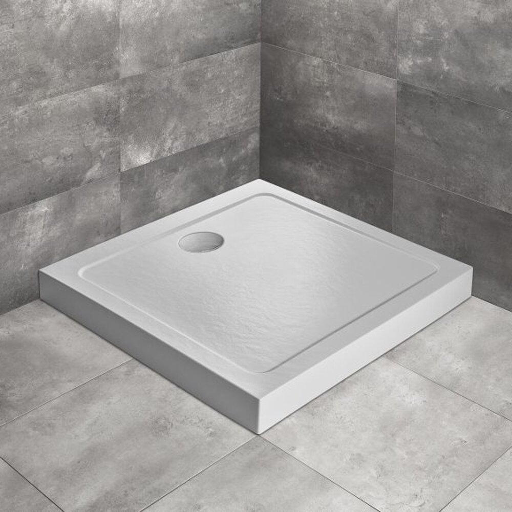 Cadita dus patrata Radaway Doros C Compact Stone 90x90 cm acril alb