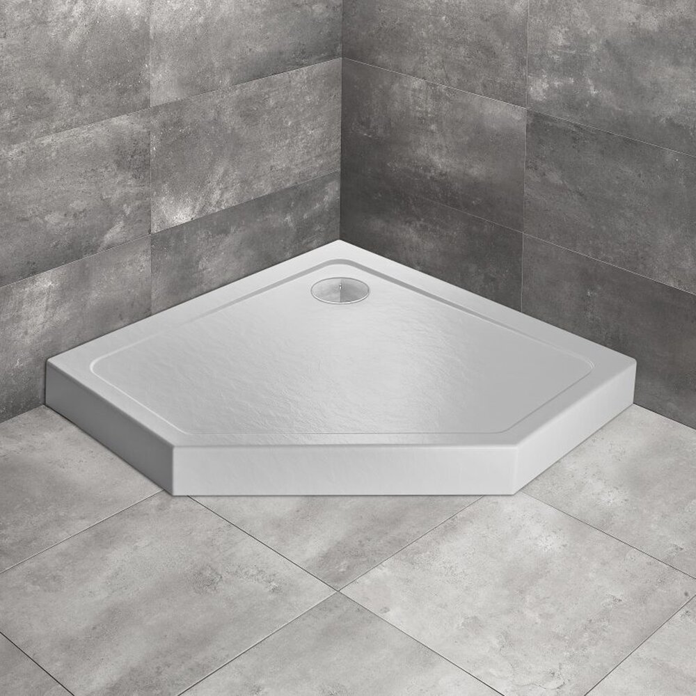 Cadita dus pentagonala Radaway Doros PT Compact Stone 100x100 cm acril alb