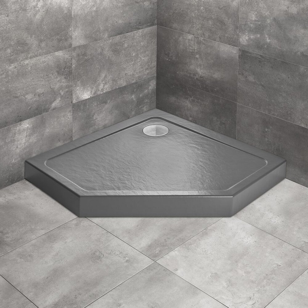 Cadita dus pentagonala Radaway Doros PT Compact Stone 90x90 cm acril antracit