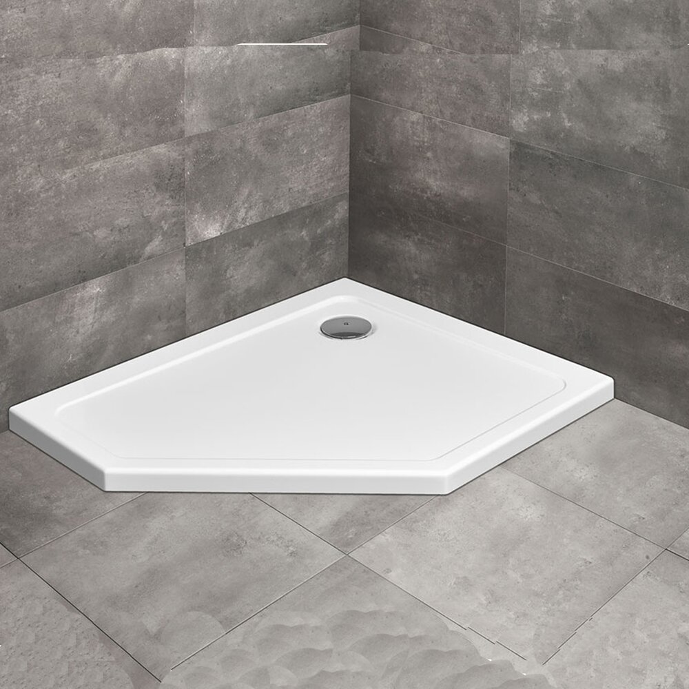 Cadita dus pentagonala Radaway Doros PT E 90x80 cm acril alb dreapta
