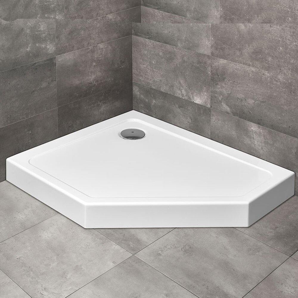 Cadita dus pentagonala Radaway Doros PT E Compact 100x80 cm acril alb stanga