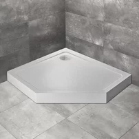Cadita dus pentagonala Radaway Doros PT E Compact Stone 100x80 cm acril alb stanga