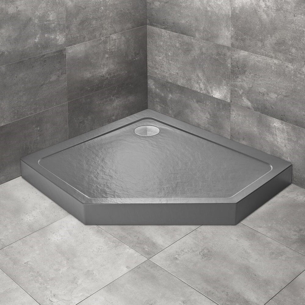 Cadita dus pentagonala Radaway Doros PT E Compact Stone 100x80 cm acril antracit stanga