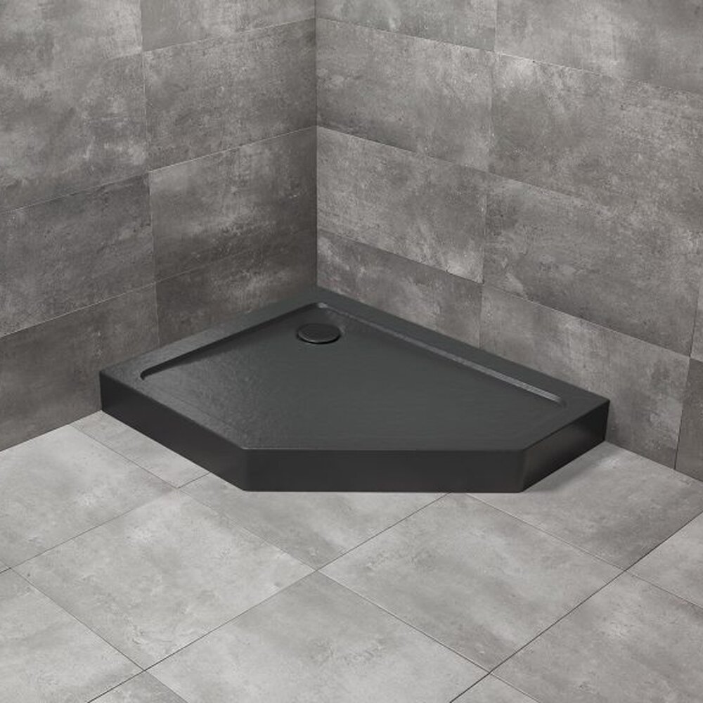 Cadita dus pentagonala Radaway Doros PT E Compact Stone 100x80 cm acril negru stanga
