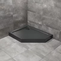 Cadita dus pentagonala Radaway Doros PT E Compact Stone 100x90 cm acril negru stanga