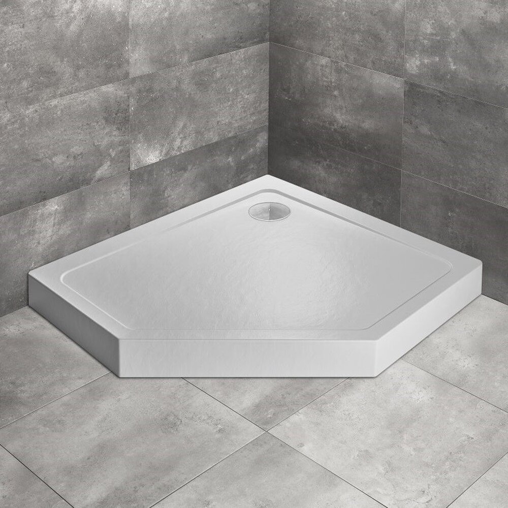 Cadita dus pentagonala Radaway Doros PT E Compact Stone 90x80 cm acril alb dreapta