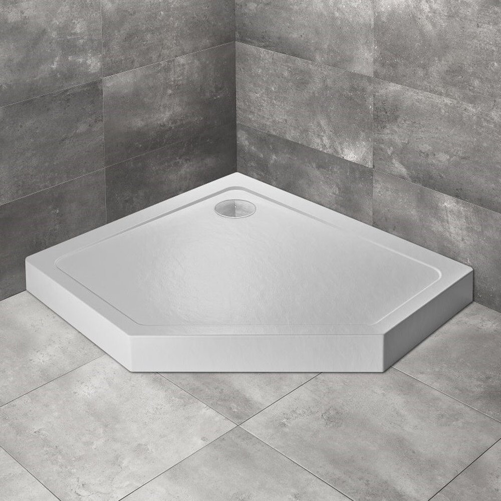 Cadita dus pentagonala Radaway Doros PT E Compact Stone 90x80 cm acril alb stanga
