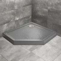 Cadita dus pentagonala Radaway Doros PT E Compact Stone 90x80 cm acril antracit dreapta
