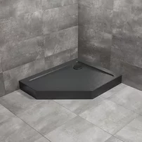 Cadita dus pentagonala Radaway Doros PT E Compact Stone 90x80 cm acril negru dreapta