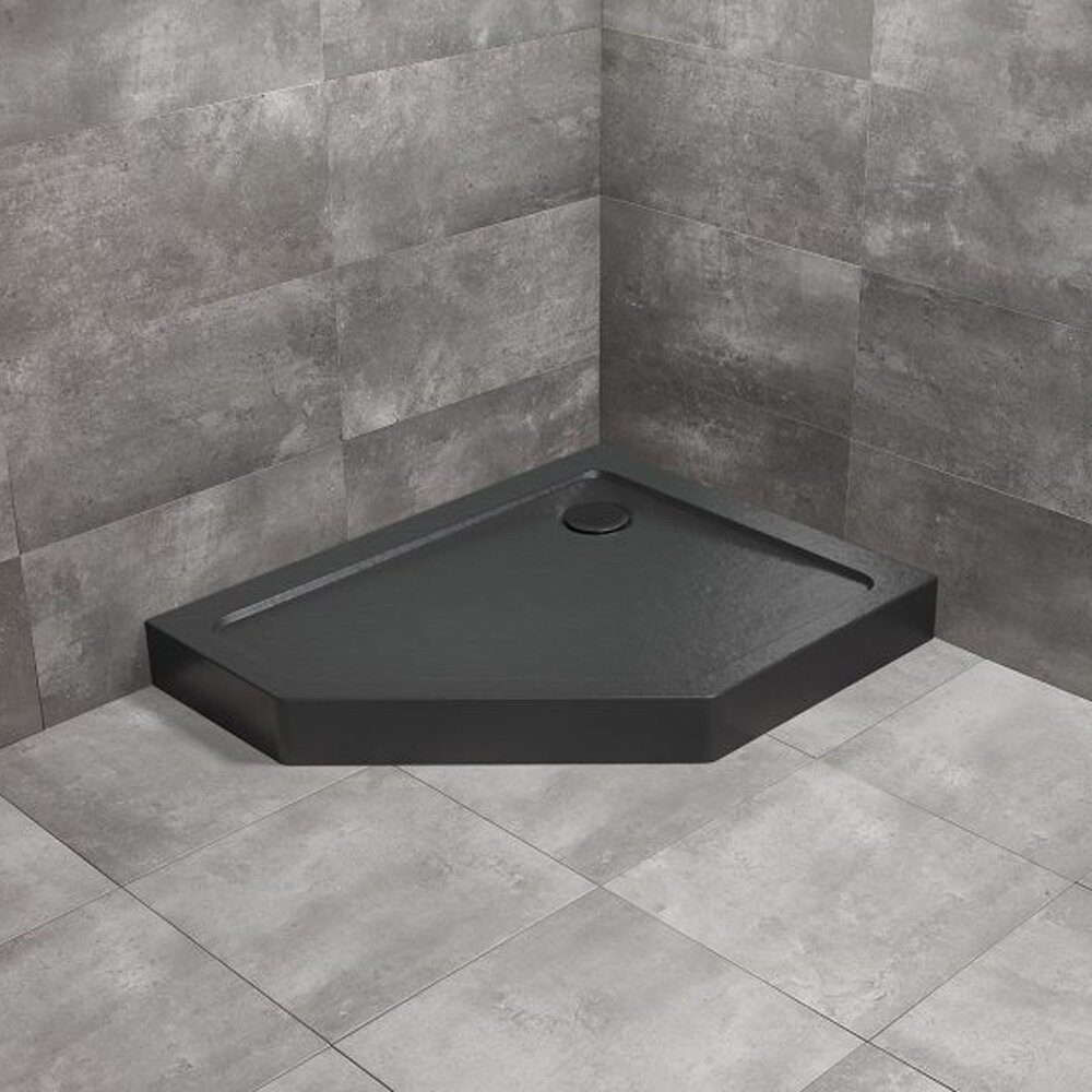 Cadita dus pentagonala Radaway Doros PT E Compact Stone 90x80 cm acril negru dreapta