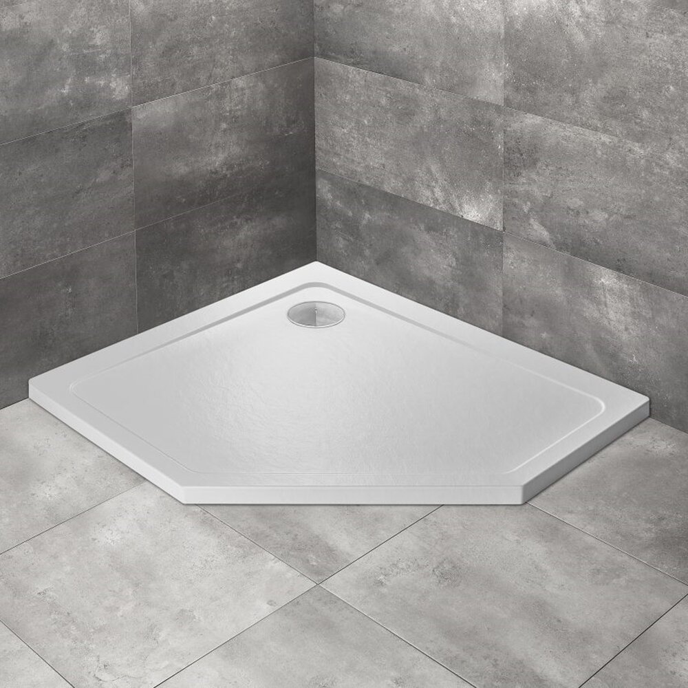 Cadita dus pentagonala Radaway Doros PT E Stone 100x80 cm acril alb stanga