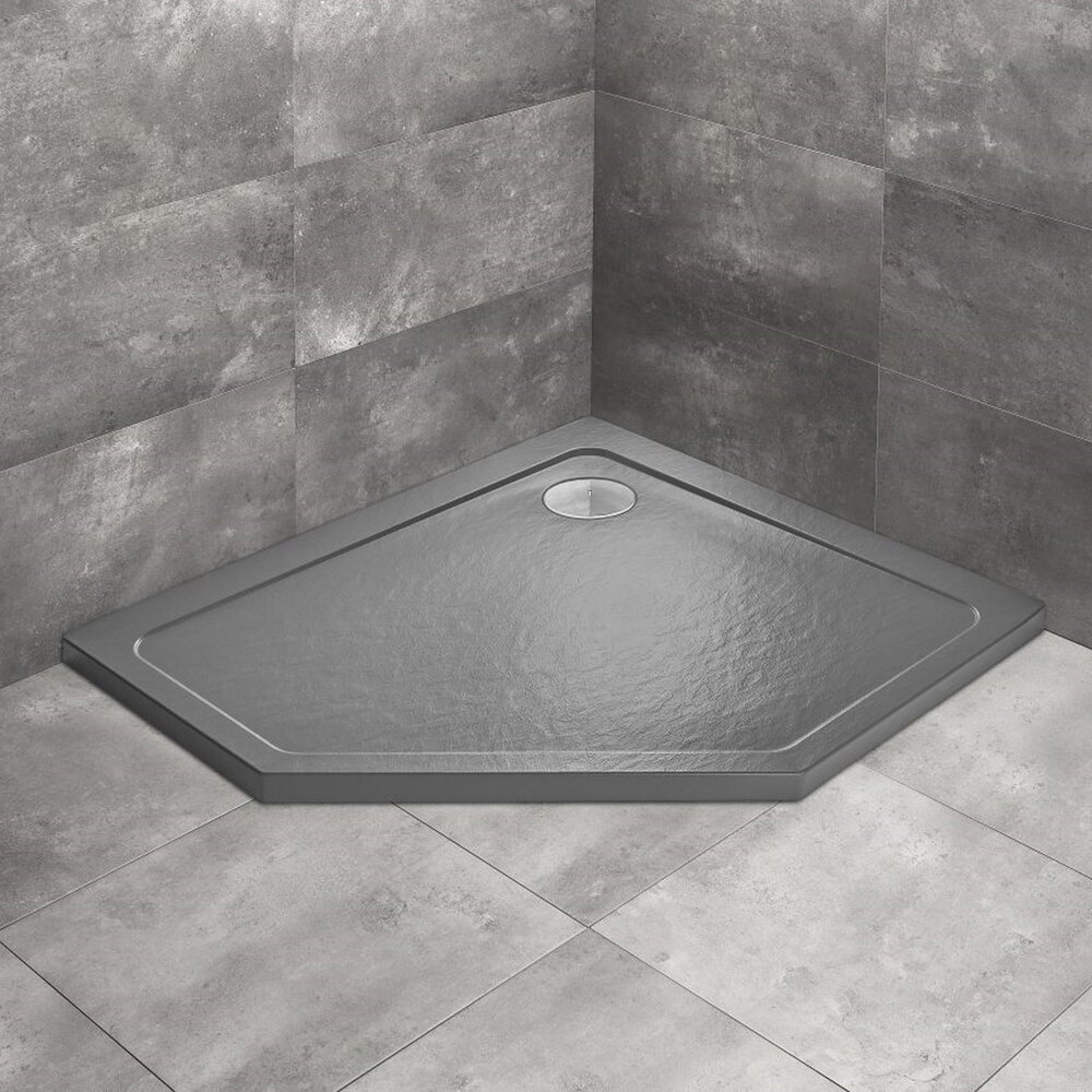 Cadita dus pentagonala Radaway Doros PT E Stone 100x80 cm acril antracit dreapta