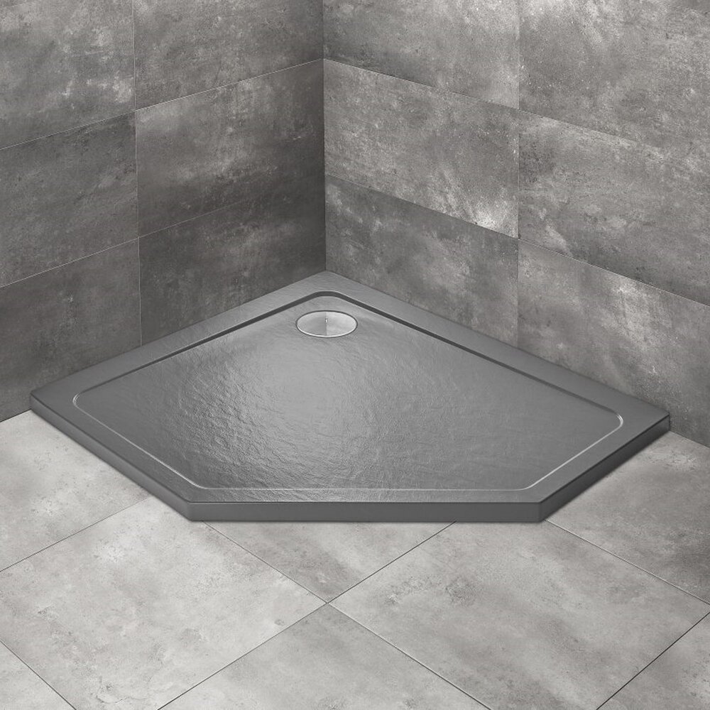 Cadita dus pentagonala Radaway Doros PT E Stone 100x80 cm acril antracit stanga