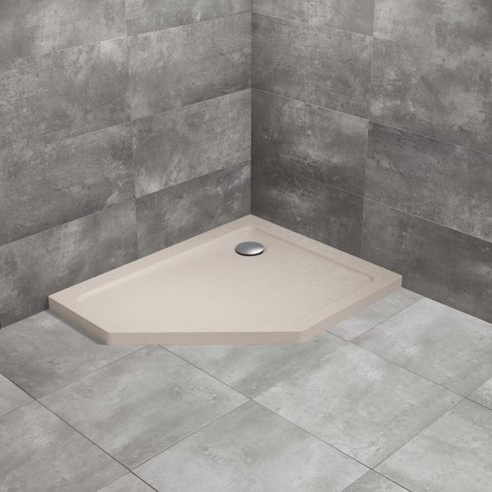 Cadita dus pentagonala Radaway Doros PT E Stone 100x80 cm acril casmir dreapta