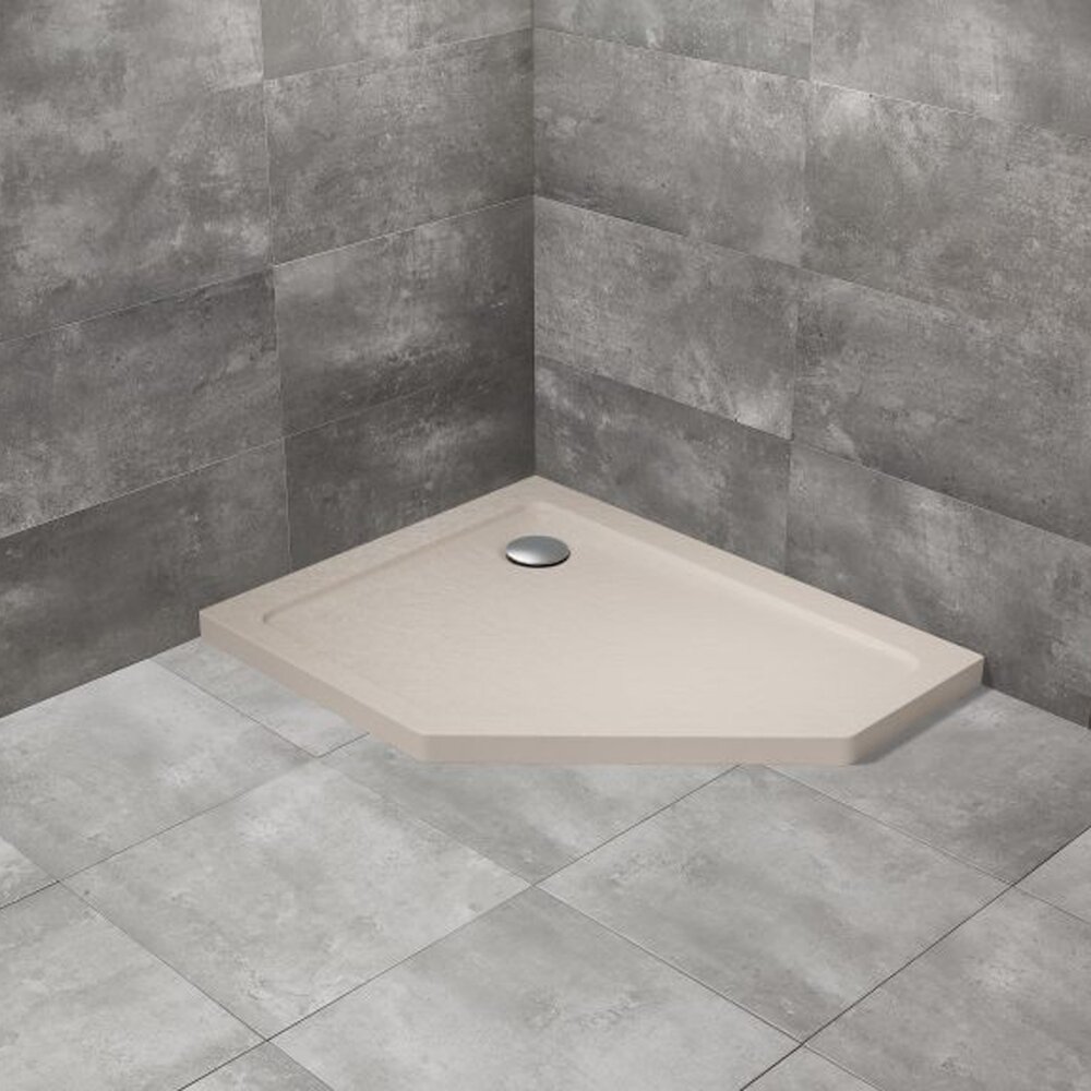 Cadita dus pentagonala Radaway Doros PT E Stone 100x80 cm acril casmir stanga
