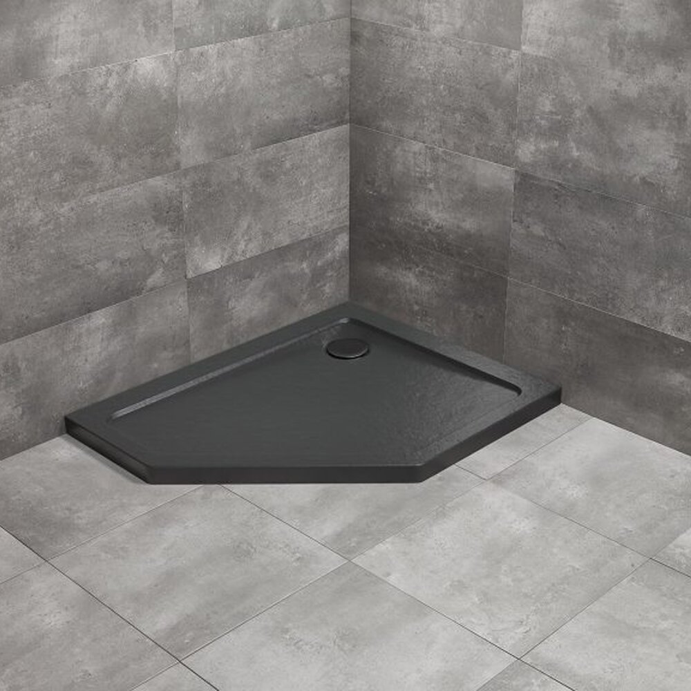 Cadita dus pentagonala Radaway Doros PT E Stone 100x80 cm acril negru dreapta