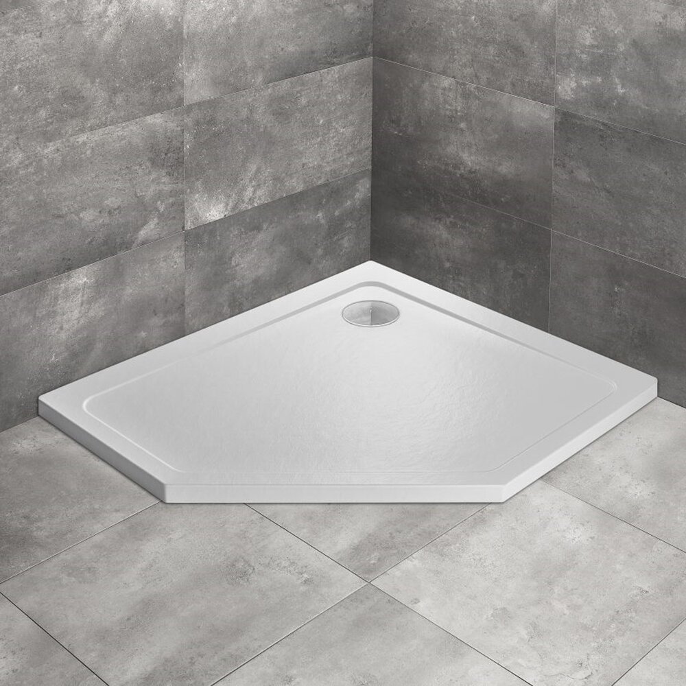 Cadita dus pentagonala Radaway Doros PT E Stone 100x90 cm acril alb dreapta