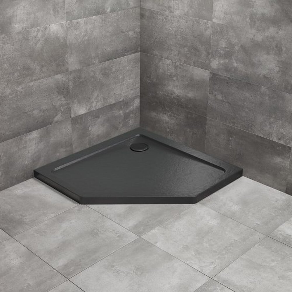 Cadita dus pentagonala Radaway Doros PT Stone 80x80 cm acril negru
