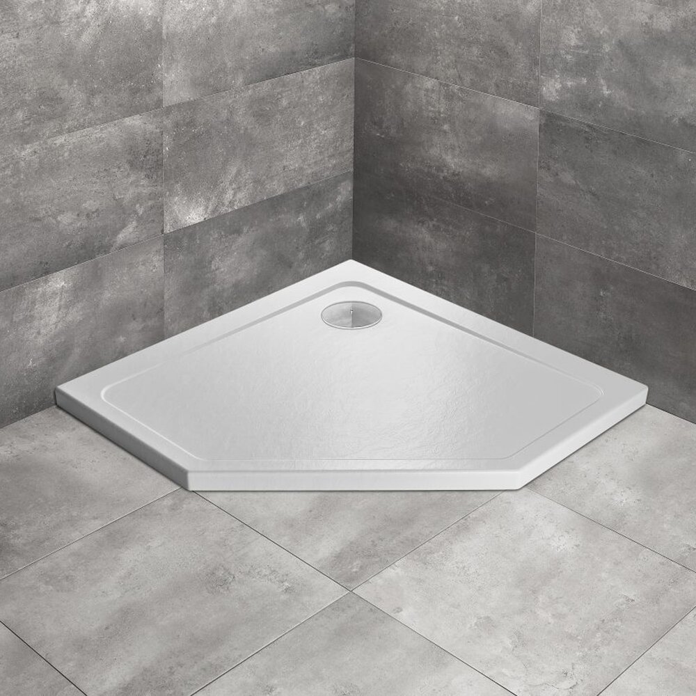Cadita dus pentagonala Radaway Doros PT Stone 90x90 cm acril alb
