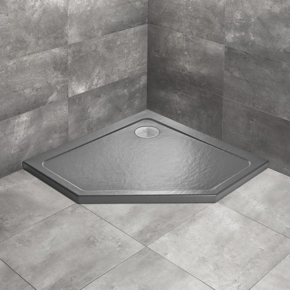 Cadita dus pentagonala Radaway Doros PT Stone 90x90 cm acril antracit