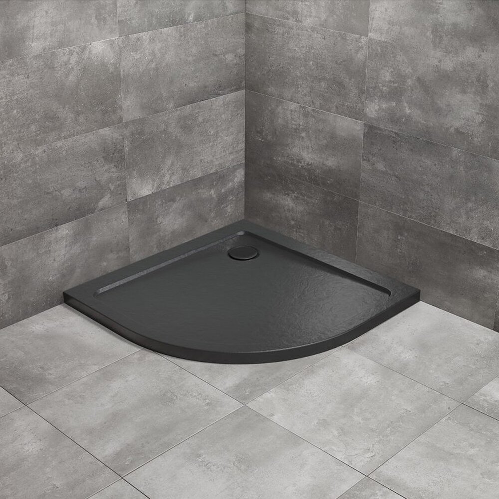 Cadita dus semirotunda Radaway Doros A Stone 80x80 cm acril negru