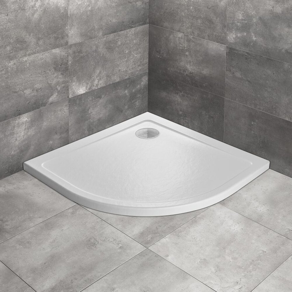 Cadita dus semirotunda Radaway Doros A Stone 90x90 cm acril alb