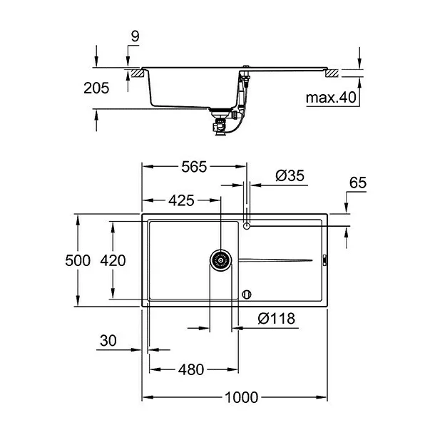 Chiuveta compozit Grohe K400 100x50.1 cm negru cu 1 cuva picture - 2