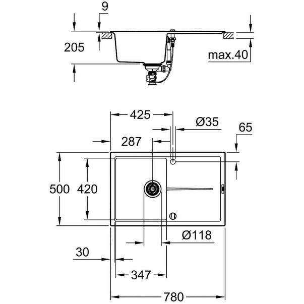 Chiuveta compozit Grohe K400 78x50.1 cm negru picture - 2