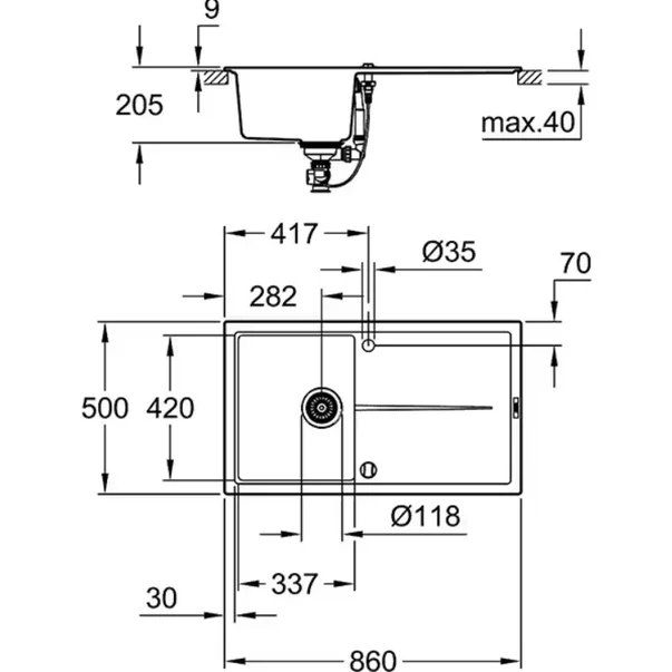 Chiuveta compozit Grohe K400 86x50.1 cm negru picture - 2