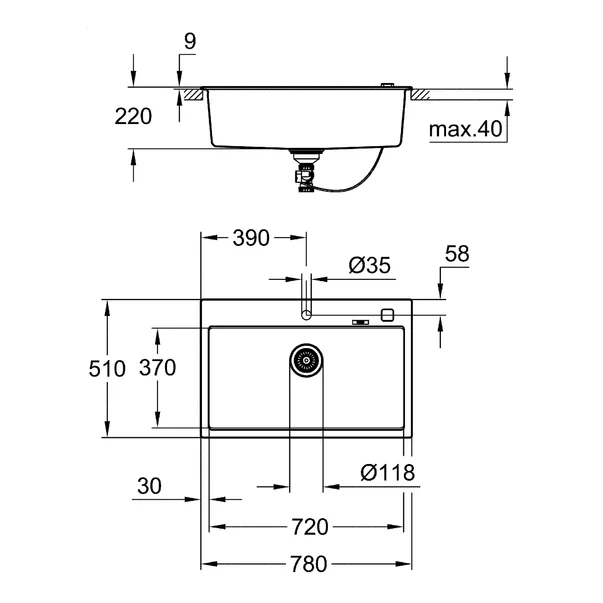 Chiuveta compozit Grohe K700 78x51.1 cm negru picture - 2